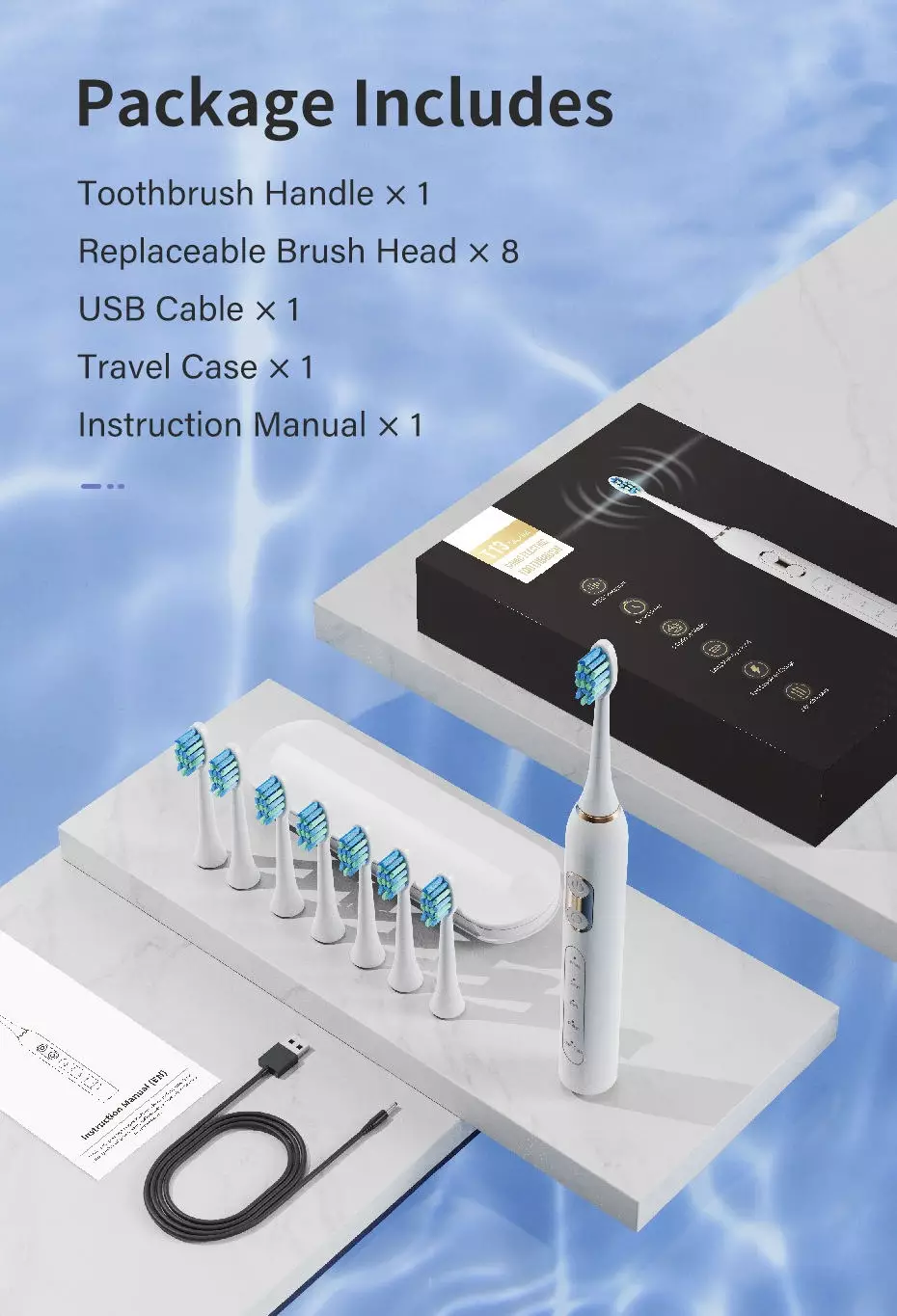 Custom USB Rechargeable Travel IPX7 Sonic Adults Electric Toothbrush