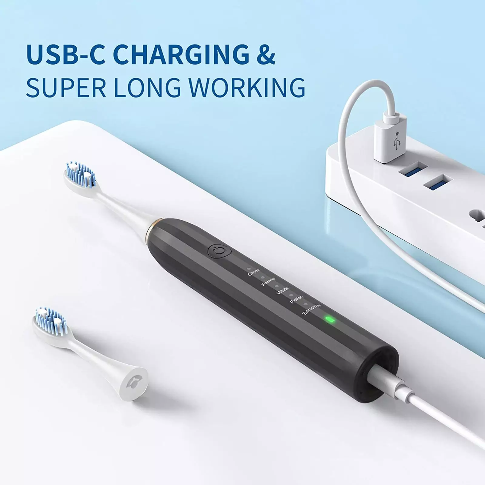 Usb Rechargeable Battery Ultrasonic Ipx7 Waterproof Adult Electric Toothbrush