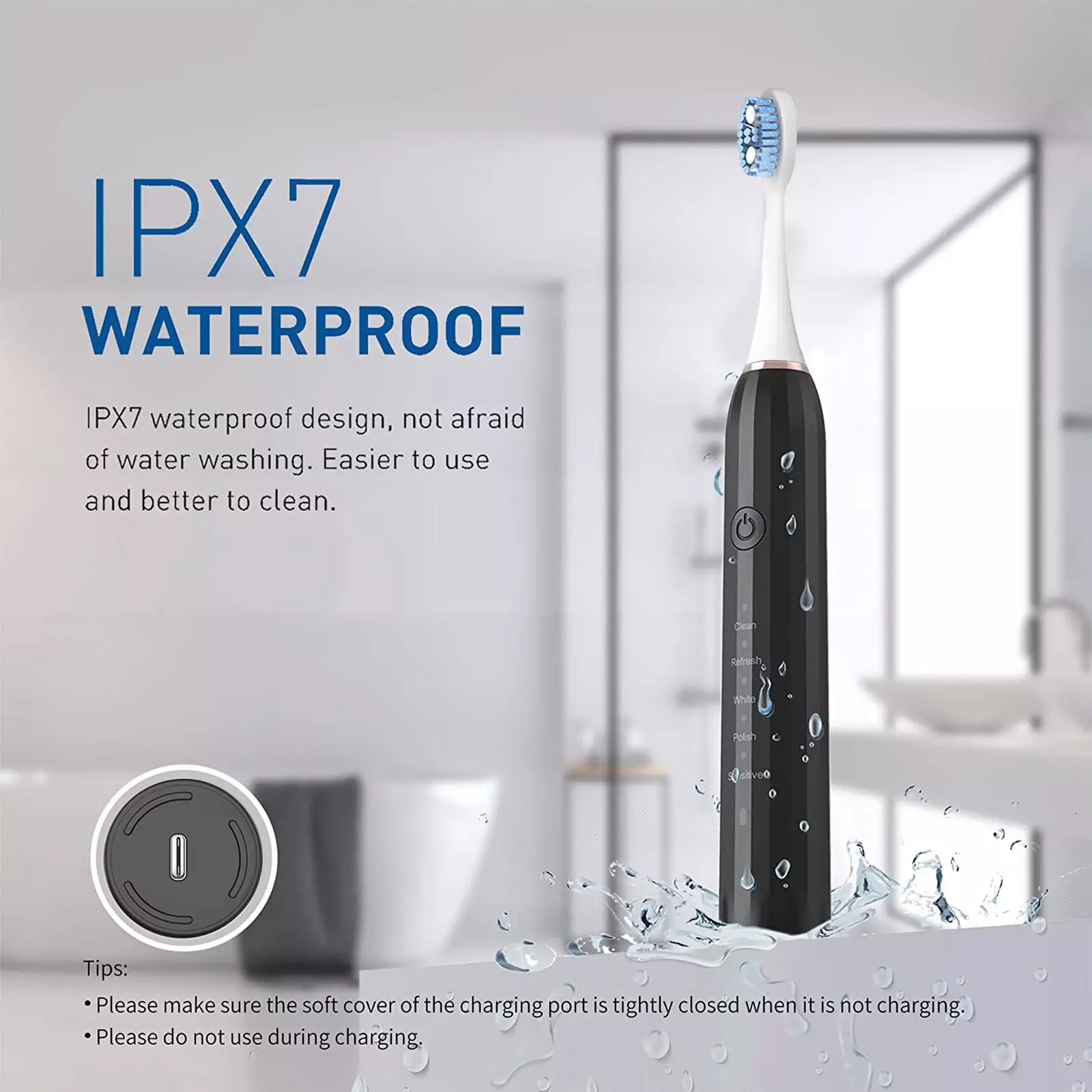 Usb Rechargeable Battery Ultrasonic Ipx7 Waterproof Adult Electric Toothbrush